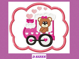 Train embroidery designs - Bear embroidery design machine embroidery pattern - Baby girl embroidery - frame embroidery bear tag embroidery