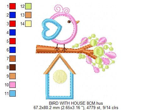 Bird embroidery designs - Birdhouse embroidery design machine embroidery pattern - instant download - bird applique design girl embroidery