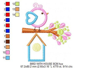 Bird embroidery designs - Birdhouse embroidery design machine embroidery pattern - instant download - bird applique design girl embroidery