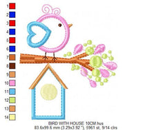 Cargar imagen en el visor de la galería, Bird embroidery designs - Birdhouse embroidery design machine embroidery pattern - instant download - bird applique design girl embroidery
