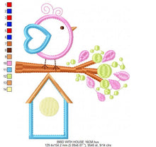 Load image into Gallery viewer, Bird embroidery designs - Birdhouse embroidery design machine embroidery pattern - instant download - bird applique design girl embroidery
