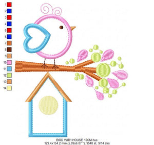 Bird embroidery designs - Birdhouse embroidery design machine embroidery pattern - instant download - bird applique design girl embroidery