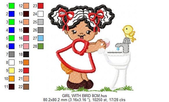Baby girl embroidery designs - Fairy embroidery design machine embroidery pattern - girl with bird embroidery - curly hair girl applique