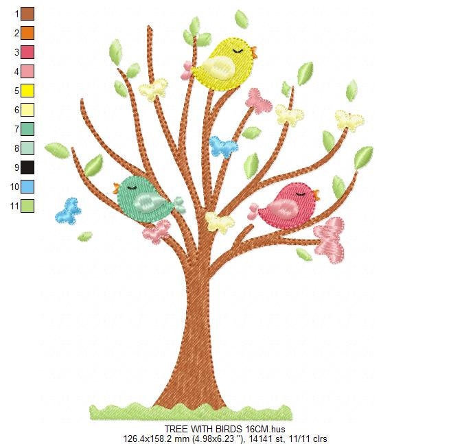 Tree embroidery designs - Flower embroidery design machine embroidery pattern - Bird embroidery file - Spring Summer design instant download