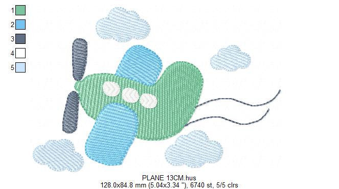 Plane embroidery designs - Airplane embroidery design machine embroidery pattern - Vehicle design baby boy embroidery file - kid pes sky