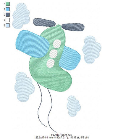Plane embroidery designs - Airplane embroidery design machine embroidery pattern - Vehicle design baby boy embroidery file - kid pes sky