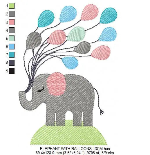 Elephant embroidery designs - animal embroidery design machine embroidery pattern - baby embroidery file - kid embroidery Balloon embroidery Marcia Embroidery
