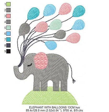 Elephant embroidery designs - animal embroidery design machine embroidery pattern - baby embroidery file - kid embroidery Balloon embroidery Marcia Embroidery