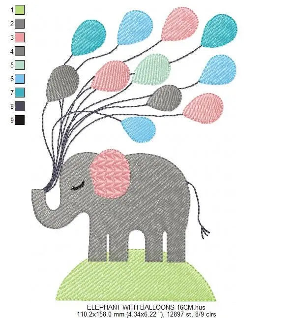 Elephant embroidery designs - animal embroidery design machine embroidery pattern - baby embroidery file - kid embroidery Balloon embroidery Marcia Embroidery