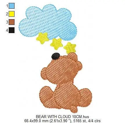 Bear embroidery designs - Cloud embroidery design machine embroidery pattern - bear applique design - Teddy embroidery sky embroidery stars Marcia Embroidery