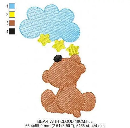 Bear embroidery designs - Cloud embroidery design machine embroidery pattern - bear applique design - Teddy embroidery sky embroidery stars Marcia Embroidery