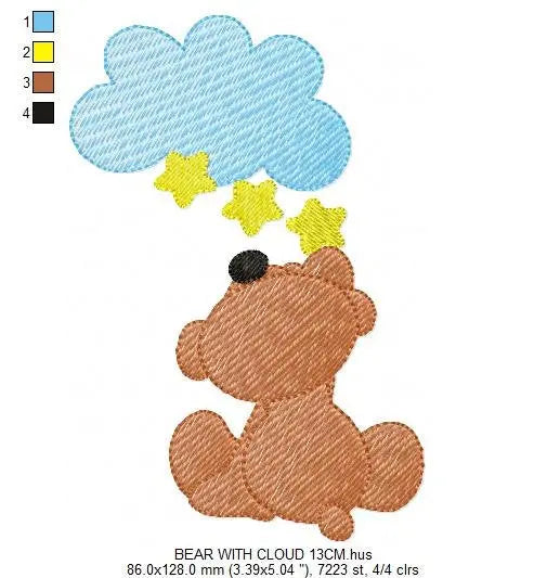 Bear embroidery designs - Cloud embroidery design machine embroidery pattern - bear applique design - Teddy embroidery sky embroidery stars Marcia Embroidery