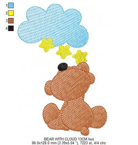 Bear embroidery designs - Cloud embroidery design machine embroidery pattern - bear applique design - Teddy embroidery sky embroidery stars