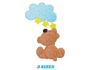 Bear embroidery designs - Cloud embroidery design machine embroidery pattern - bear applique design - Teddy embroidery sky embroidery stars