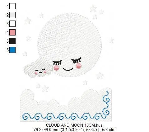 Cloud embroidery design - Moon embroidery design machine embroidery pattern - baby boy embroidery file - night sky embroidery filled design Marcia Embroidery