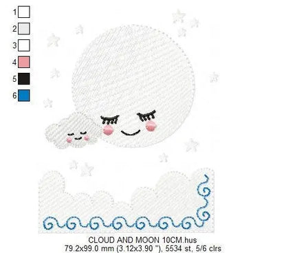 Cloud embroidery design - Moon embroidery design machine embroidery pattern - baby boy embroidery file - night sky embroidery filled design Marcia Embroidery