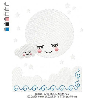 Cloud embroidery design - Moon embroidery design machine embroidery pattern - baby boy embroidery file - night sky embroidery filled design Marcia Embroidery