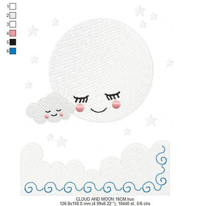 Cloud embroidery design - Moon embroidery design machine embroidery pattern - baby boy embroidery file - night sky embroidery filled design Marcia Embroidery