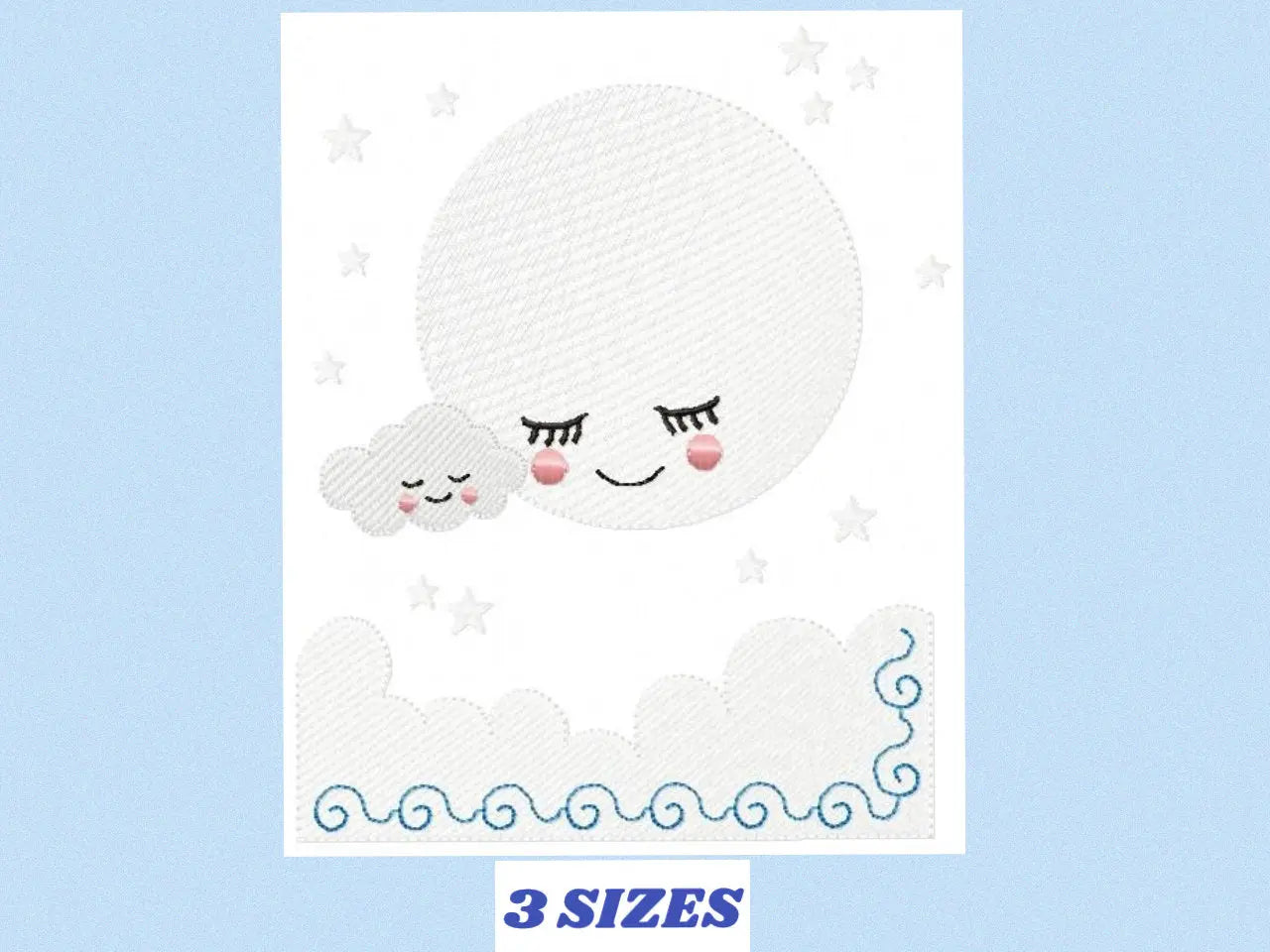 Cloud embroidery design - Moon embroidery design machine embroidery pattern - baby boy embroidery file - night sky embroidery filled design Marcia Embroidery