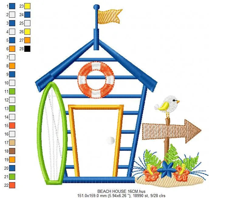 Beach House embroidery designs - Surfer board machine embroidery pattern - Surf embroidery file - Beach house applique - Instant download Marcia Embroidery