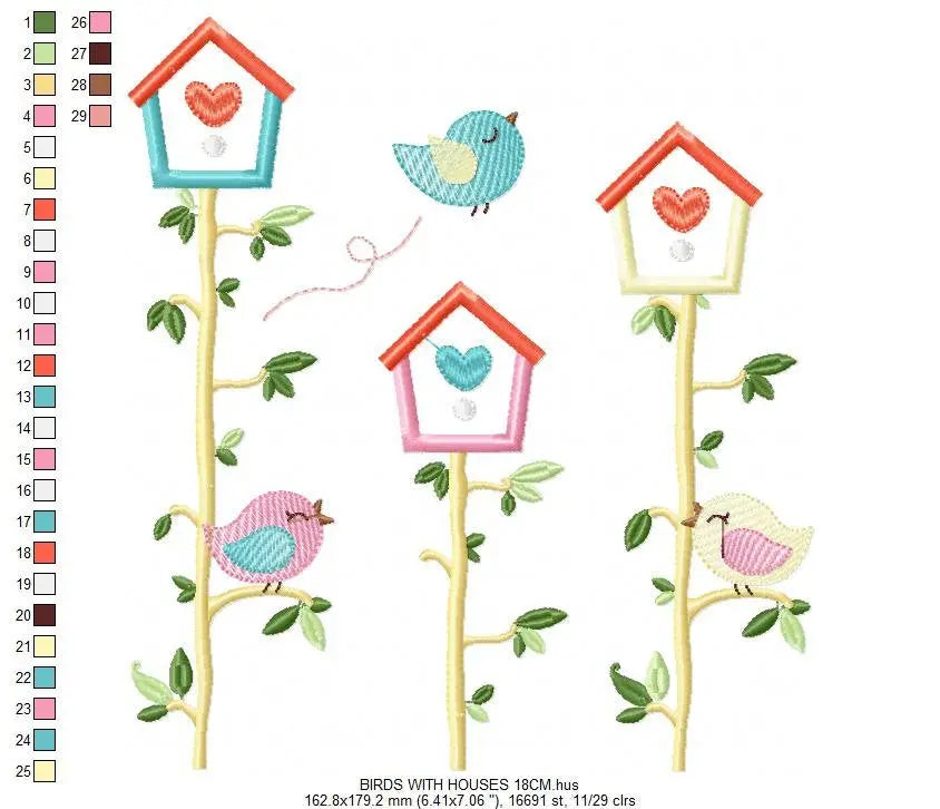 Bird embroidery designs - Birdhouse embroidery design machine embroidery pattern - instant download - bird applique design girl embroidery Marcia Embroidery