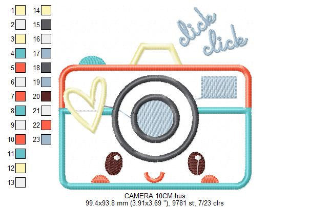 Modern Camera embroidery designs - Cam applique machine embroidery pattern - Photo embroidery file -  Instant digital download pes jef dst