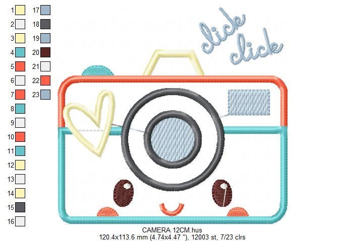 Modern Camera embroidery designs - Cam applique machine embroidery pattern - Photo embroidery file -  Instant digital download pes jef dst