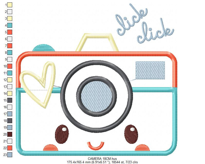 Modern Camera embroidery designs - Cam applique machine embroidery pattern - Photo embroidery file -  Instant digital download pes jef dst