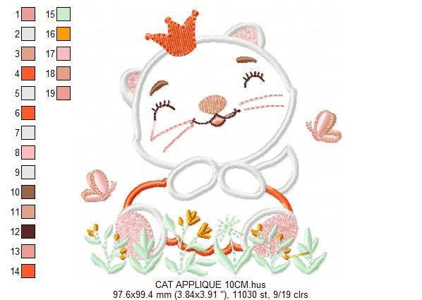 Cat embroidery design - Animal embroidery designs machine embroidery pattern - Kitty embroidery file - girl embroidery cat applique design
