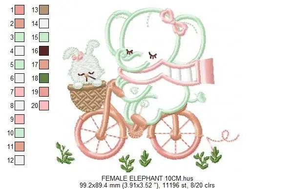 Elephant embroidery designs - Safari embroidery design machine embroidery pattern - Animal embroidery file - elephant applique bicycle bike Marcia Embroidery