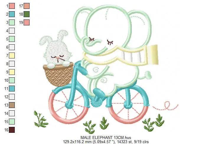 Elephant embroidery designs - Safari embroidery design machine embroidery pattern - Animal embroidery file - elephant applique bicycle bike Marcia Embroidery