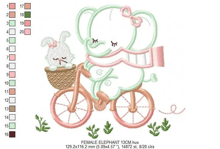 Elephant embroidery designs - Safari embroidery design machine embroidery pattern - Animal embroidery file - elephant applique bicycle bike Marcia Embroidery