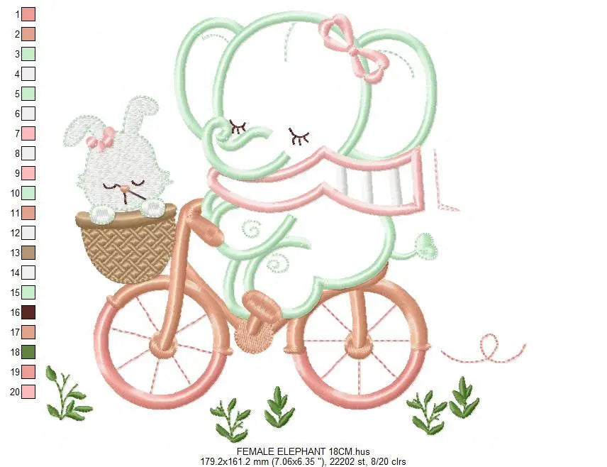 Elephant embroidery designs - Safari embroidery design machine embroidery pattern - Animal embroidery file - elephant applique bicycle bike Marcia Embroidery
