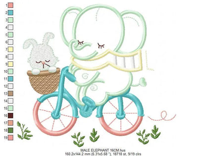 Elephant embroidery designs - Safari embroidery design machine embroidery pattern - Animal embroidery file - elephant applique bicycle bike Marcia Embroidery