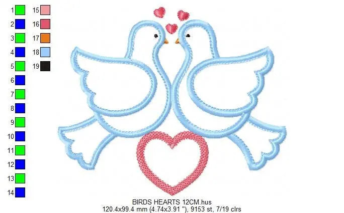 Love pigeons embroidery designs - Bird embroidery design machine embroidery pattern - Bird applique design - love birds embroidery download Marcia Embroidery