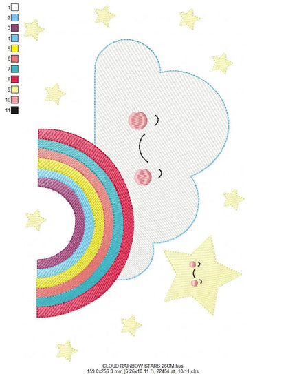 Cloud embroidery design - rainbow embroidery designs machine embroidery pattern - sky embroidery file - kid embroidery rainbow fill stitch Marcia Embroidery
