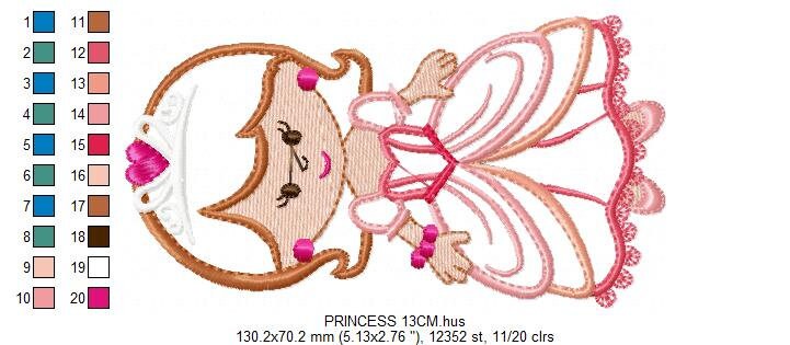 Princess embroidery designs - Queen with party dress machine embroidery pattern - Princess applique - Instant digital download pes jef dst