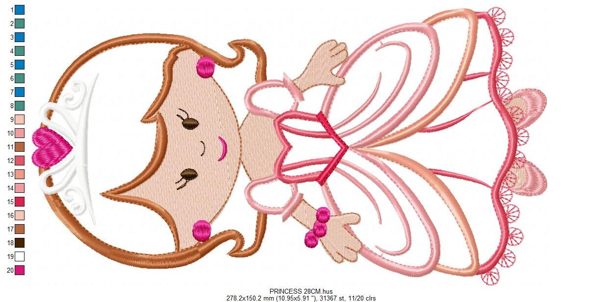 Princess embroidery designs - Queen with party dress machine embroidery pattern - Princess applique - Instant digital download pes jef dst