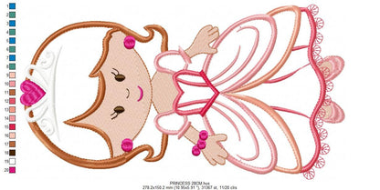 Princess embroidery designs - Queen with party dress machine embroidery pattern - Princess applique - Instant digital download pes jef dst