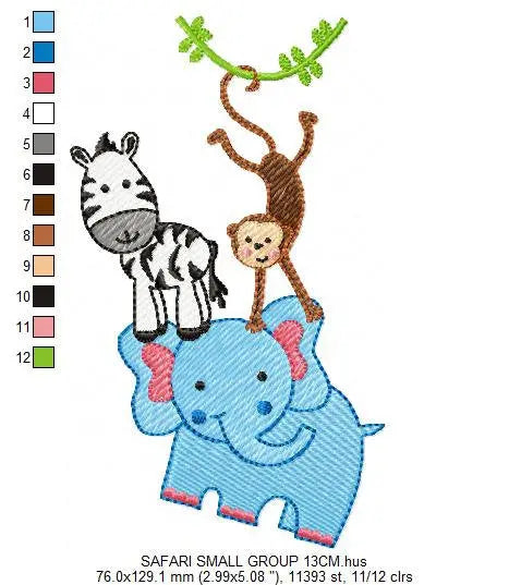 Safari animals embroidery designs - Elephant embroidery design machine embroidery pattern - Zebra and Money embroidery - instant download Marcia Embroidery