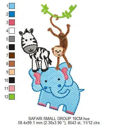 Safari animals embroidery designs - Elephant embroidery design machine embroidery pattern - Zebra and Money embroidery - instant download Marcia Embroidery