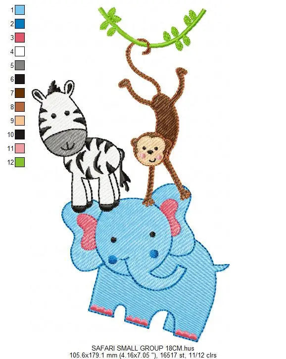 Safari animals embroidery designs - Elephant embroidery design machine embroidery pattern - Zebra and Money embroidery - instant download Marcia Embroidery