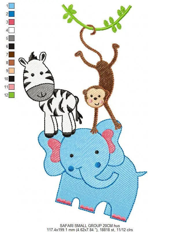 Safari animals embroidery designs - Elephant embroidery design machine embroidery pattern - Zebra and Money embroidery - instant download Marcia Embroidery