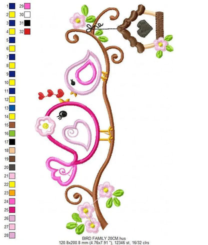 Family Bird embroidery designs - Bird with Flowers embroidery design machine embroidery pattern - Bird applique file - Instant download pes Marcia Embroidery