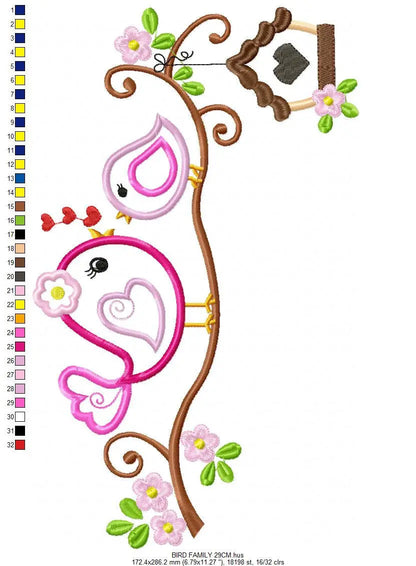 Family Bird embroidery designs - Bird with Flowers embroidery design machine embroidery pattern - Bird applique file - Instant download pes Marcia Embroidery