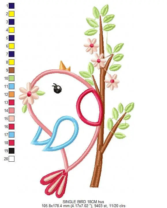 Bird embroidery designs - Bird with branch embroidery design machine embroidery pattern - instant download - bird applique design girl dove Marcia Embroidery