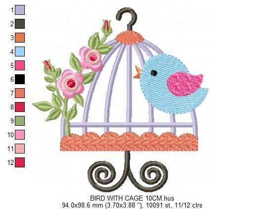 Bird embroidery designs - Birdcage embroidery design machine embroidery pattern - instant download - Kitchen embroidery digital file  flower