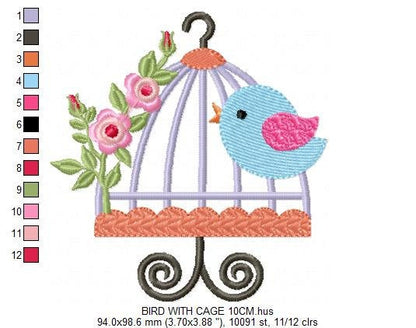 Bird embroidery designs - Birdcage embroidery design machine embroidery pattern - instant download - Kitchen embroidery digital file  flower