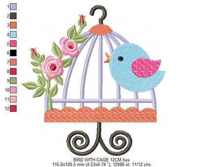 Bird embroidery designs - Birdcage embroidery design machine embroidery pattern - instant download - Kitchen embroidery digital file  flower