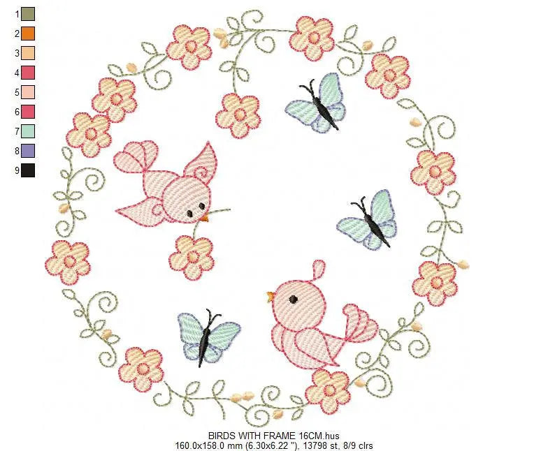 Bird embroidery designs - Birds Wreath embroidery design machine embroidery pattern - instant download flower wreath design girl embroidery Marcia Embroidery